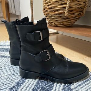 Italian leather buckle booties